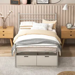 Costway Single Metal Bed Frame Heavy-duty Slatted Platform Bed w/ Headboard & Footboard No Box Spring Needed Silver