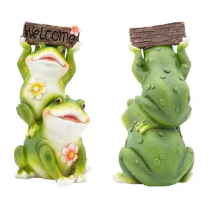 GardenKraft 10979 Frogs With Welcome Sign Garden Ornament