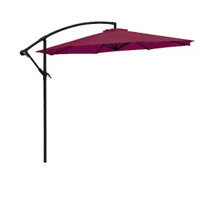 SunDaze 3M Wine Red Cantilever Garden Banana Parasol with Adjustable Crank Patio Shade