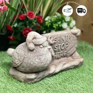 Stone Cast 'Santa Stop Here' Garden Ornament/Lawn Sign