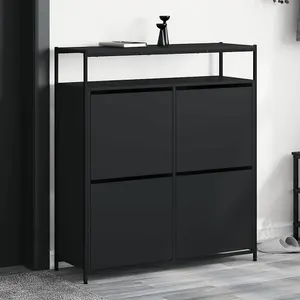 Shoe Cabinet with 4 Flip-Drawers Black 100x34x112 cm