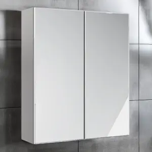 Westport Gloss White Modern Double Wall cabinet With 2 mirror doors (W)595mm (H)720mm