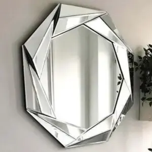 65cm Round Silver Octagonal Wall Mirror Wall Hanging Ornament Home Decor