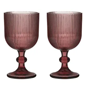 Set of 2 Vintage Luxury Pink Ribbed Drinking Wine Glass Wine Goblets 360ml