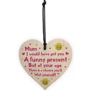 Red Ocean Funny Rude Gift For Mum Novelty Mothers Day Birthday Gift For Mum Wood Heart Keepsake Gift For Her