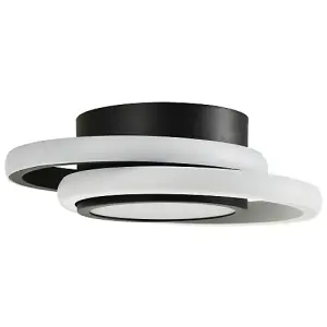 Modern LED Ceiling Light with Black and White Rings and Central Downlighter