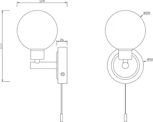 Luminosa G9 Single Wall light with Round Frosted Glass - Chrome 230V IP44 25W