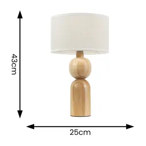 ValueLights Azalea Rustic Wooden Table Lamp with Linen White Trimmed Drum Shade and LED Bulb