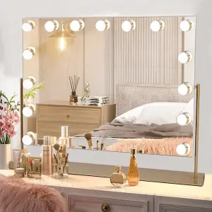 Hollywood Rotatable Vanity Makeup Mirror with 15 LED Bulbs Dimmable Touch Control 65x50cm