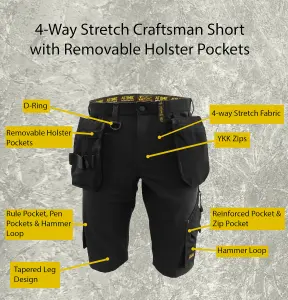 Atomic Workwear Slim Fit Stretch Work Shorts With Removable Holster Pockets