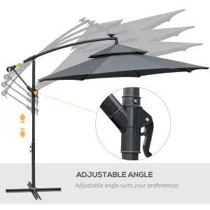 Outsunny 3(m) Cantilever Parasol Hanging Banana Umbrella w/ lights, Black