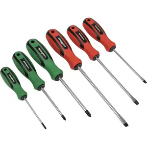 6 PACK Premium Soft Grip Handle Screwdriver Set - Slotted & POZI Magnetic Tip