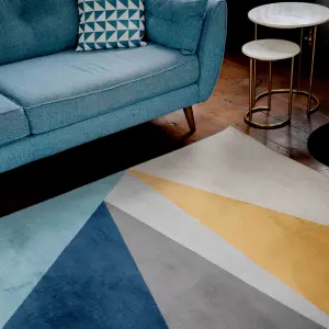 Blue Ochre Bold Geometric Area Rug 160x230cm