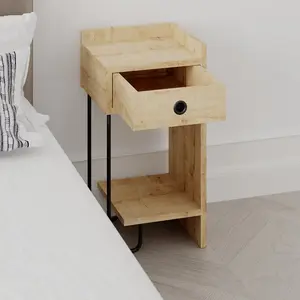 Jan Versatile Modern Bedside Table with Drawer and Open Shelf Oak / Right Orientation