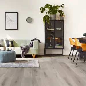 GoodHome Classy Grey Oak effect Textured Composite Click flooring Sample