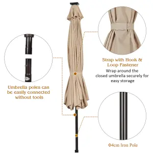 Costway 3M Garden Parasol 24 Solar Power LED Lights Patio Umbrella with Tilt and Crank Handle Beige