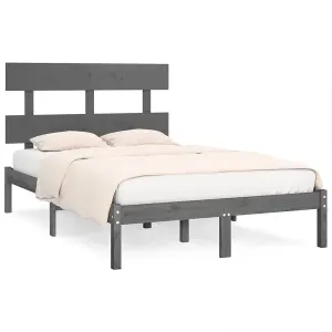 Berkfield Bed Frame Grey Solid Wood 135x190 cm 4FT6 Double