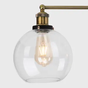 ValueLights Sheridan 3 Way Black & Gold Ceiling Light Fitting with Clear Glass Globe Shades - LED Filament Bulbs In Warm White