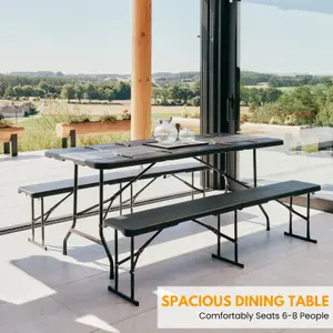 6ft Folding Table - Portable Black Plastic Trestle Table 180x75cm with Steel Frame, Easy to Fold & Store, For Indoor & Outdoor Use