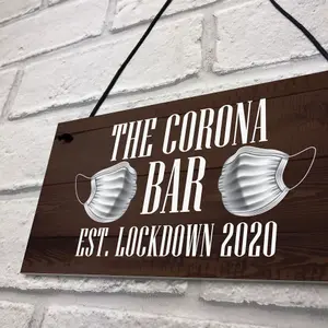 Red Ocean The Corona Bar Lockdown Sign Novelty Bar Hanging Sign Man Cave Gift For Him