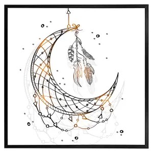 Dream catcher with crescent moon (Picutre Frame) / 12x12" / Grey