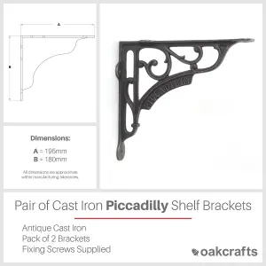 Oakcrafts - Pair of Antique Cast Iron London Piccadilly Shelf Bracket - 195mm x 180mm