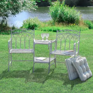 Vintage Grey Arched Outdoor Garden Furniture Companion Seat Bench with Set of 2 Box Cushions