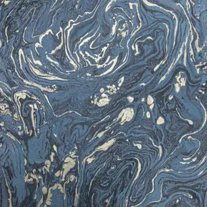 Blue Gold Marble Wallpaper Textured Marble Metallic Effect HeavyWeight Vinyl