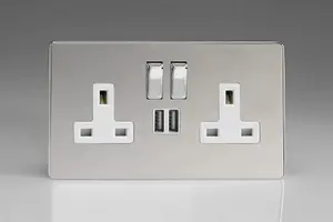 Varilight XDC5U2SWS 13A Socket 2-Gang With USB Polished Chrome White