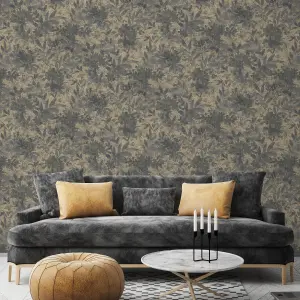 GDUK Vintage Velvet Watercolour Floral Ammo Textured Wallpaper, Grey