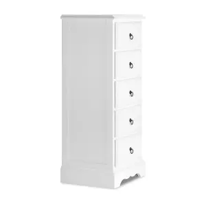 Romance True White 5 Drawer Tallboy