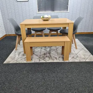 Dining Table and 4 Chairs With Bench Oak Effect Wood 4 Grey Plastic Leather Chairs Dining Room