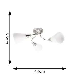 ValueLights Kristina Silver 3 Arm Ceiling Light with White Frosted Glass Shades - LED Bulbs Included