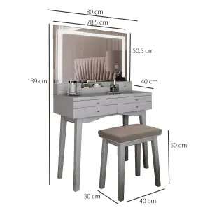 Madison Grey Dressing Table with Large Mirror Framed with LED Light