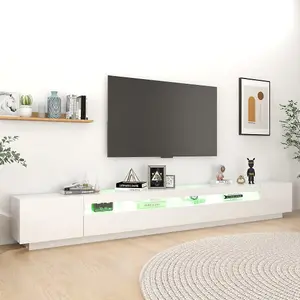 vidaXL TV Cabinet with LED Lights High Gloss White 300x35x40 cm