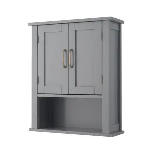 Teamson Home Wall Mounted Bathroom Medicine Cabinet with Open Shelf, Bathroom Storage, Grey