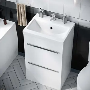 Nes Home 1700mm Bath, Close Coupled Toilet & 500 mm 2 Drawer Vanity Basin Cabinet