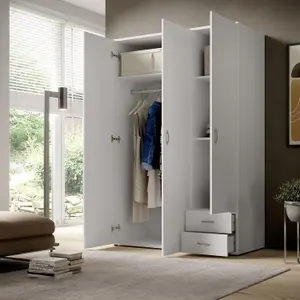 Elegant Stella Trading BASE Hinged Door Wardrobe W1210mm H1760mm D510mm - White Matt, Ample Storage, Versatile Design