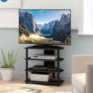 TurnNTube Easy Assembly 4Tier Petite Entertainment Center  TV Stand  TV Unit  TV Desk, Blackwood Black/Black