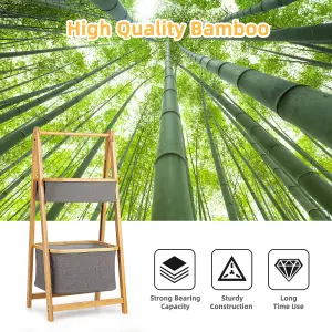 Costway 2-tier Bamboo Laundry Hamper Shelf Folding Storage Rack Toy Organizer