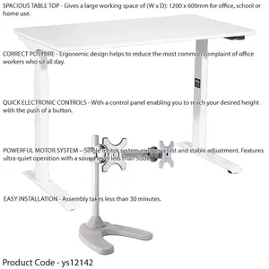 Ergonomic White Electric Sit-Stand Desk with Twin Monitor Bracket - 1200x600mm Office Set