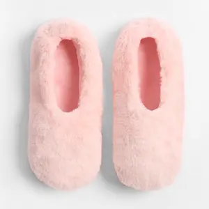 Memory Foam Slipper Socks Faux Fur Fleece Warm Soft Womens Ladies - Blush - M/L