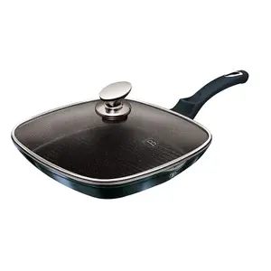 BERLINGER HAUS 28cm Square Grill Pan Fry Frying Marble Non Stick Griddle Steak Aquamarine with Lid