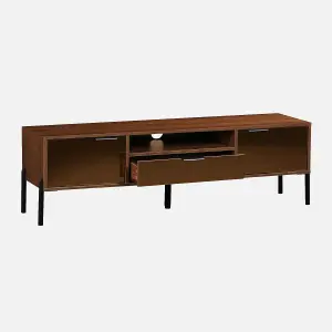 sweeek. 151.5cm vintage walnut wooden effect TV stand Glassy Walnut 151.5x38x44.7 cm