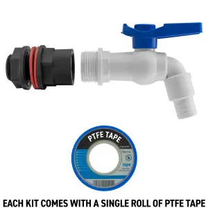 Water butt/water storage tank outlet pvc  lever tap with adaptor (requires a 26mm hole)