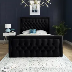 DS Living Kingston Upholstered Soft Black Plush Velvet Single Size Bed Frame 3FT