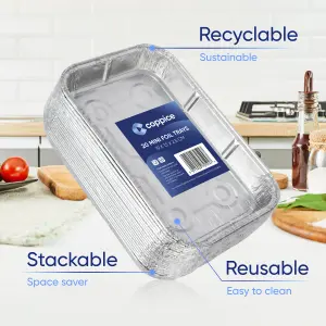 20 Pk Coppice Small Aluminium Foil Tray for Baking, BBQ, Roasting & Food Storage 19 x 13 x 2.5cm. Freezer, Microwave & Oven Safe