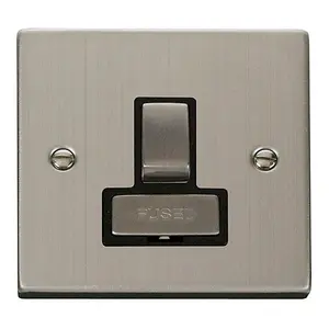 Stainless Steel 13A Fused Ingot Connection Unit Switched - Black Trim - SE Home