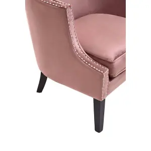 Interiors by Premier Pink Velvet Studded Chair, Easy to Clean Leather Armchair, Body Supportive Accent Chair