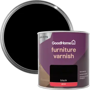 GoodHome Black Gloss Multi-surface Furniture Wood varnish, 250ml